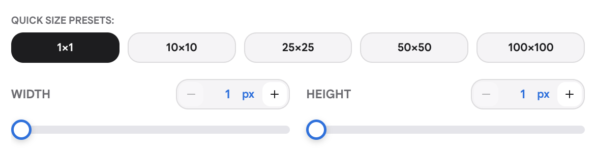 Quick Size Presets and Width/Height sliders